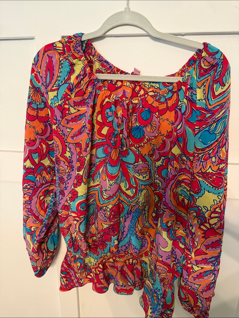 Lilly Pulitzer Multicolor Paisley Peasant Blouse - Orange, Teal, Pink